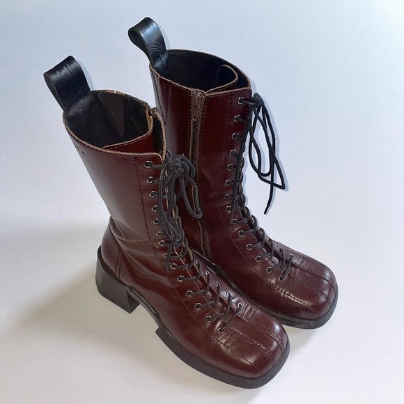 Shoes - Miista Burgundy Lace-Up Platform Inge Boots